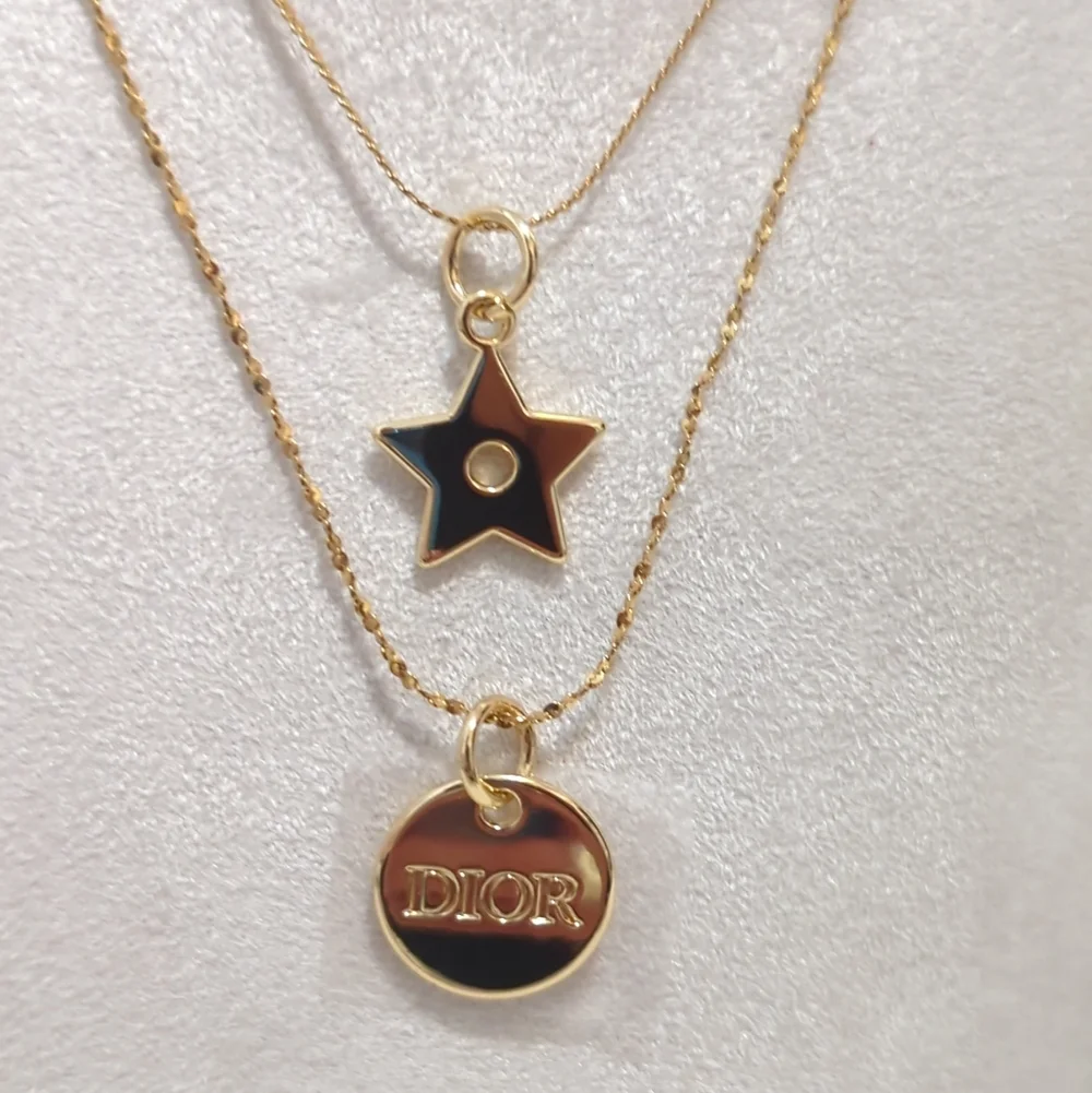 Dior Gold Necklace Logo Star Pendant Pink Velvet Cord 3 Necklaces Bundle Magnet - Picture 2 of 5